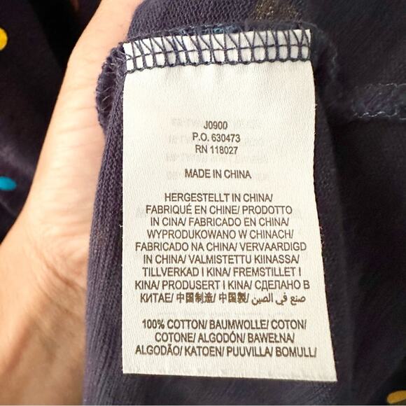 Boden Faye Navy Blue Ruffle Trim Multi Colored Polka Dot T Shirt Dress 12R J0900 - Picture 12 of 13